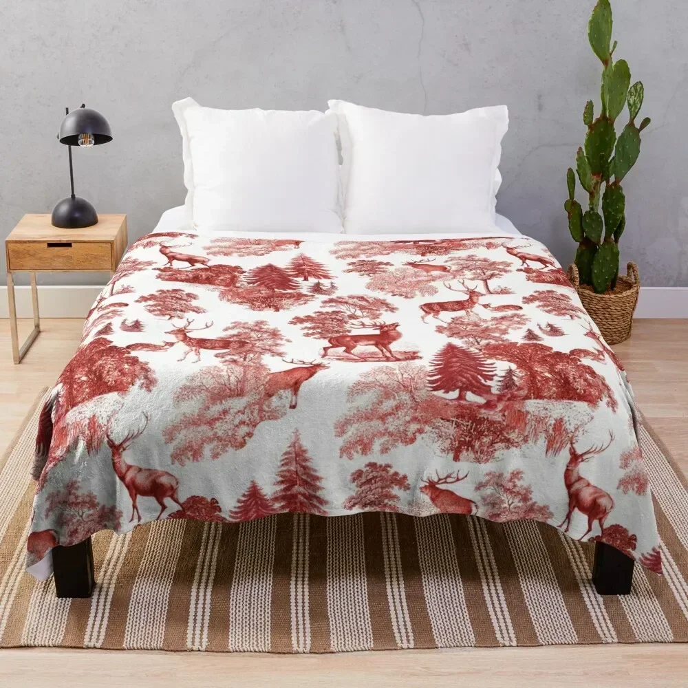 

Elegant Vintage Red Deer Country Toile Throw Blanket Outdoor Soft Blanket for Picnic Beach Camping