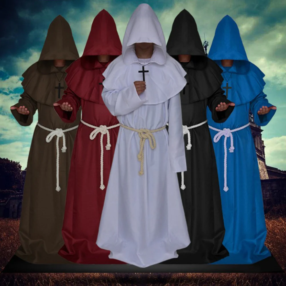 Halloween Costume Costumes Hooded Vintage Wizard Uniform Medieval Monk Robe Man