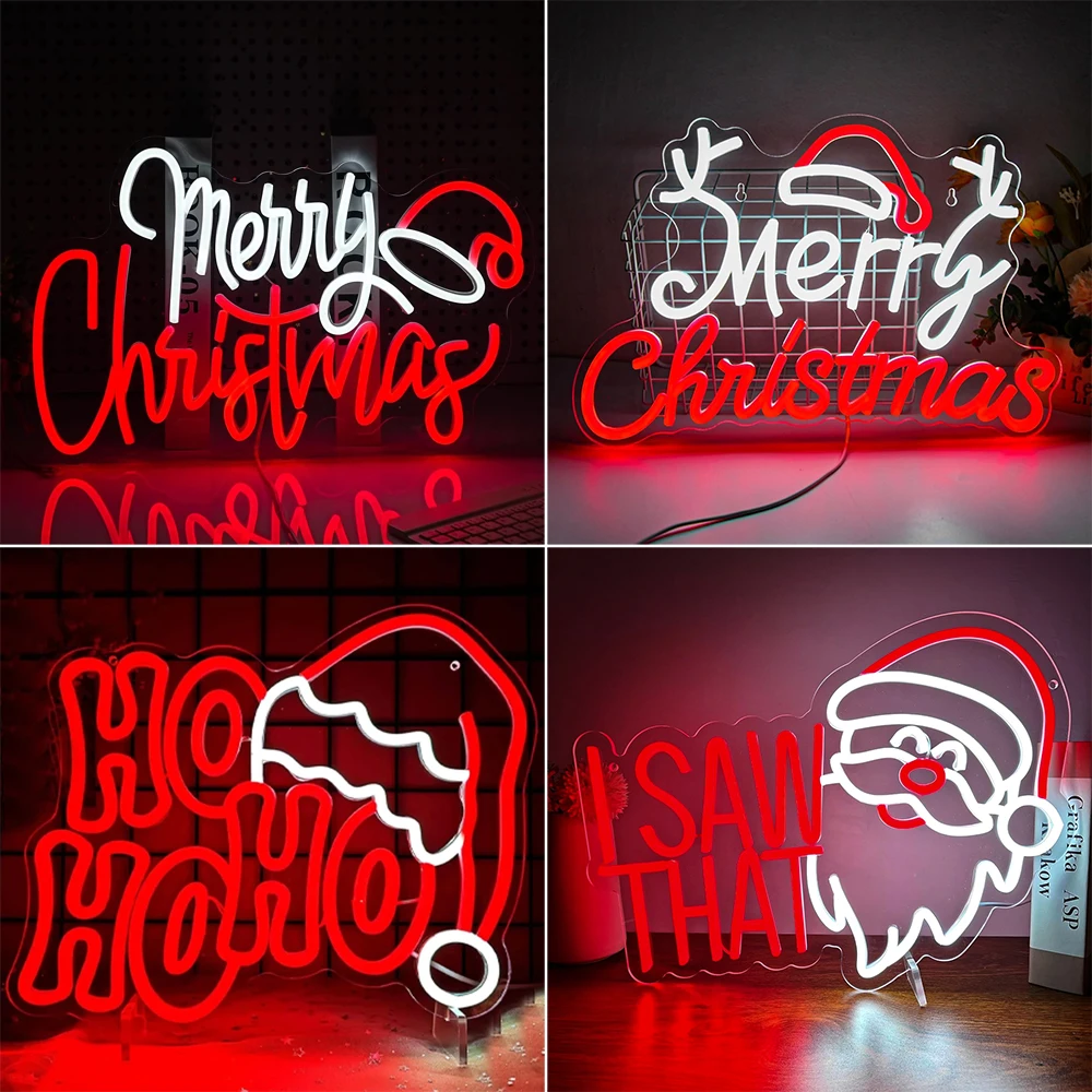 

Merry Christmas Neon Led Sign Xmas Hat For Wall Decor Room Decoration For Home Christmas Party Shop Bar Dimmable Light Nice Gift