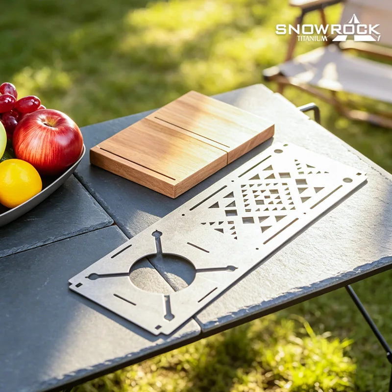 Titanium Alloy Material Outdoor Camping Spider Stove Table Board, Titanium Alloy Tabletop With Wood Handle For Hiking