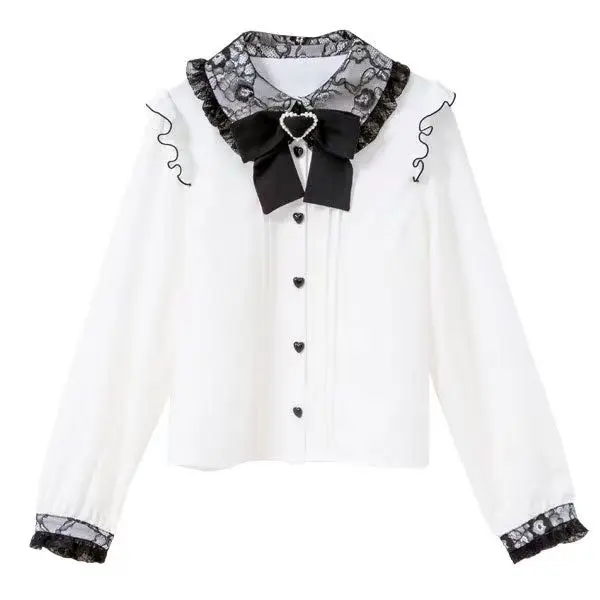 Women's Japanese Style Rojita Bottoming Shirt 2023 Spring New Sweet Ruffles Long Sleeve Tops Love Heart Blouses Camisa Feminina