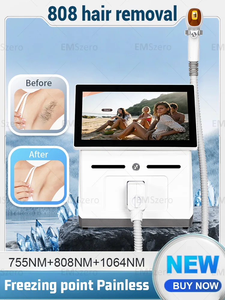 

Диодная лазерная система удаления волос 808 нм, безболезненная технология, 755 нм + 808 нм + 1064 нм, 3 длины волны 3000 Вт, высокая мощность