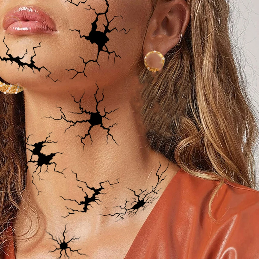 Halloween Crack Mark Face Sticker Spider Web Temporary Tattoos Black Horror Body Makeup Funny Waterproof Tattoo Sticker