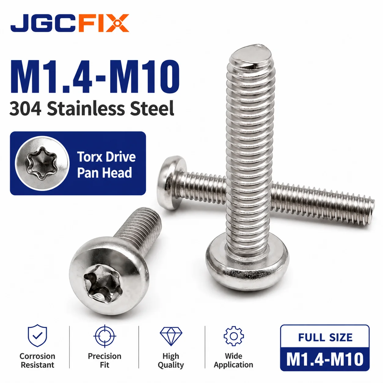 M1.4-M10 A2-70 304 Stainless Steel Torx Button Head Screws Six Lobe Star Drive Machine Bolts Fully Threaded Fasteners 3-100mm