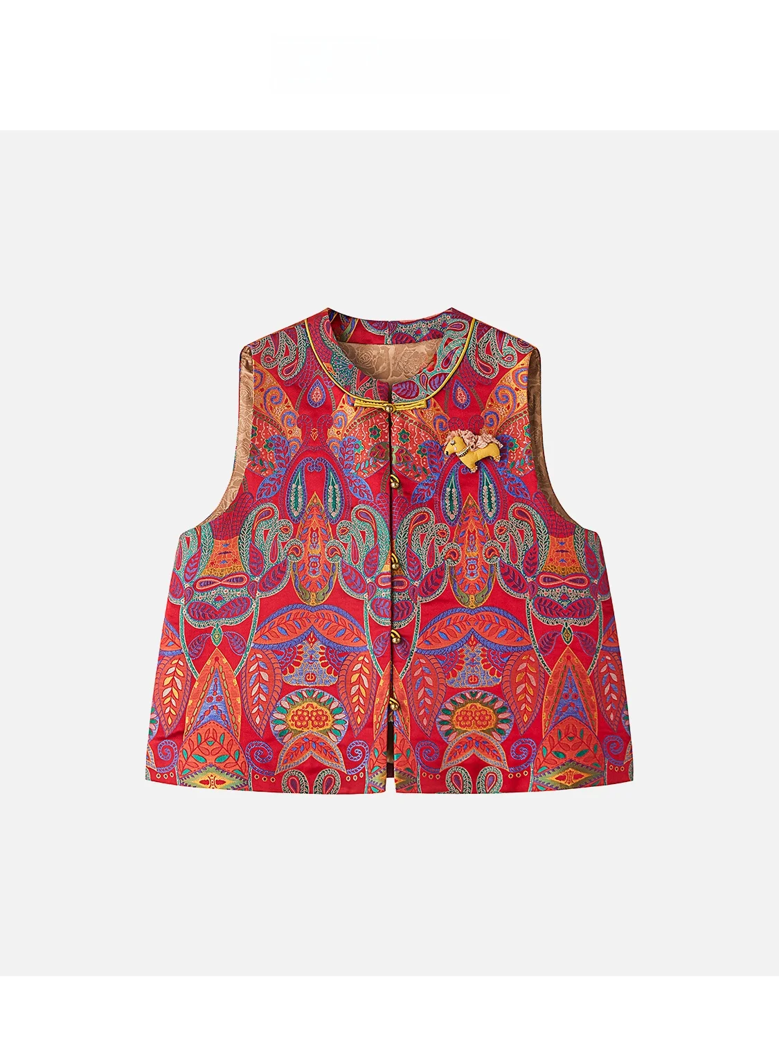 

JINGJING2026 New Year Le Jiwen Silk Cloud Brocade 86 Momme Chinese Sle Vest Loose Fit round Ne No Sve