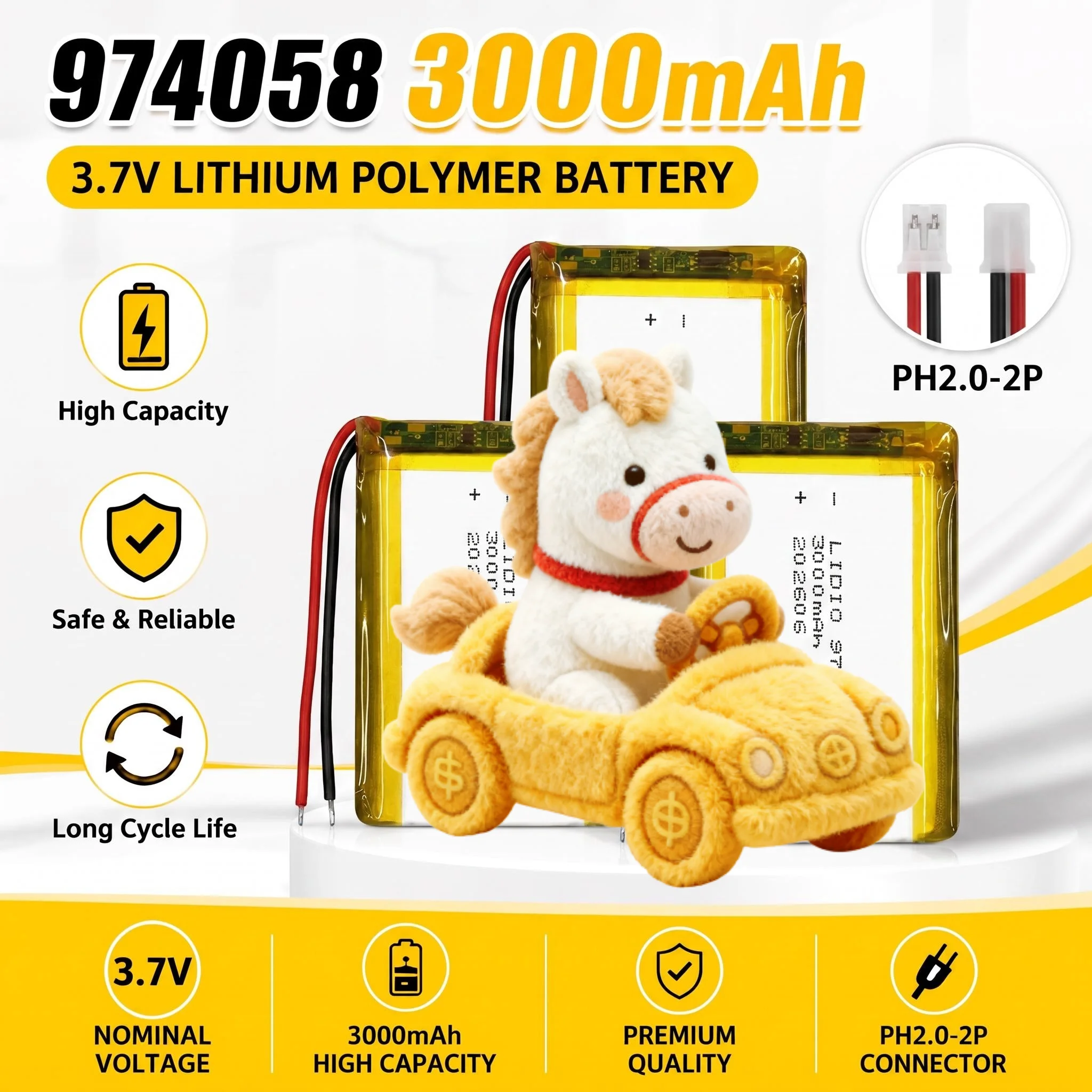 974058 3.7V 3000mAh Lipo Battery Lithium Polymer Batteries PH2P For Massage Meter GPS Navigator Aeromodelling Rechargeable Cell