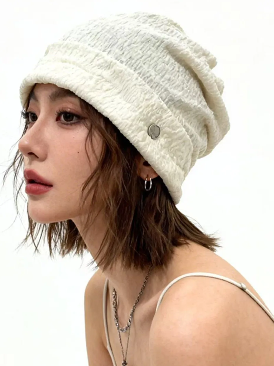 

Korean Style Metal Foldable Women's Spring Summer New Casual Versatile Face Slimming Overhead Cold Hat Head Cover Cap