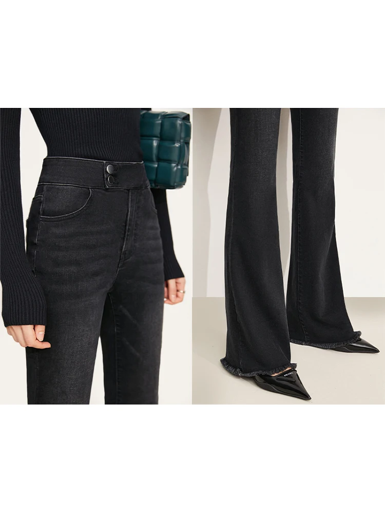 AMII جينز للمرأة 2025 شتاء جديد سليم صالح دافئ متعدد الاستخدامات متوهج السراويل بسيطة ركاب عادية امرأة بنطلون 12344022 #5