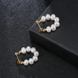 5-6mm Natural Freshwater Pearls Flat Round Shape Earrings 925 Sterling Silver Fashion Trendy Style Jewelry Gifts for Women