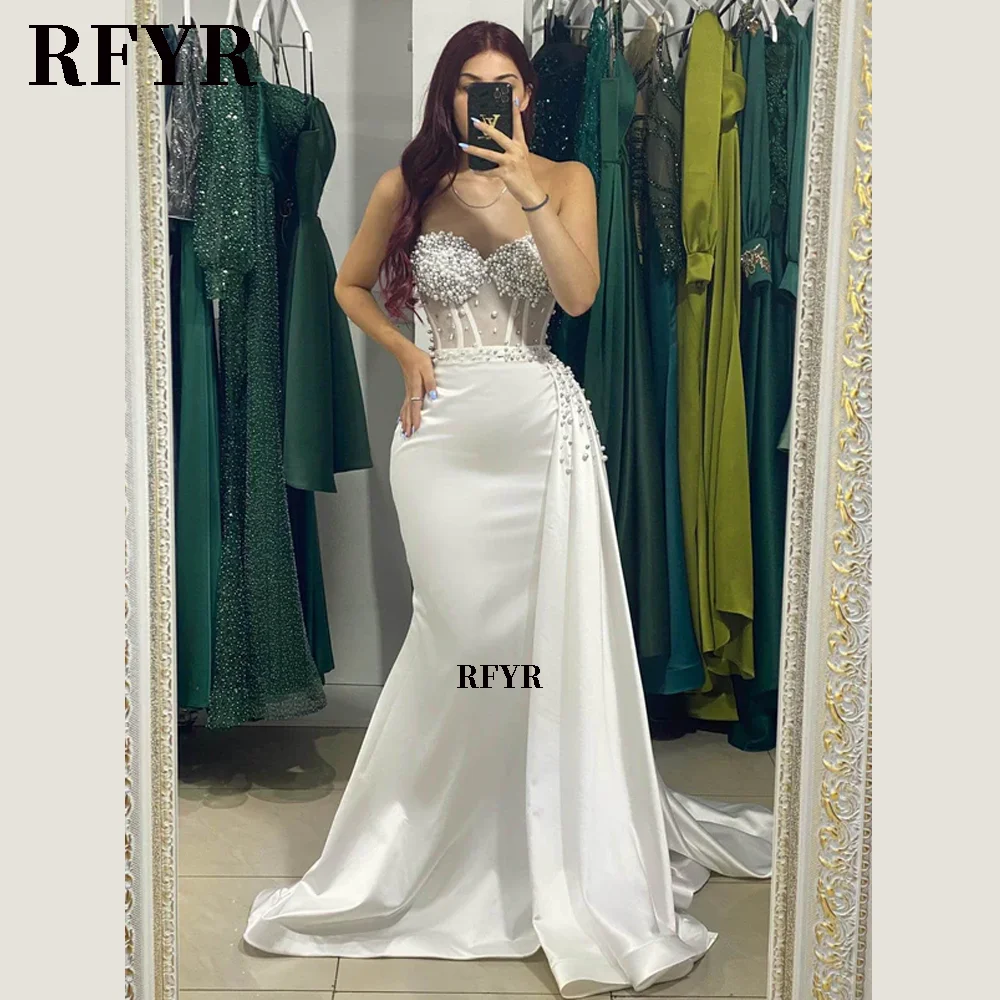 

RFYR Mermaid Evening Dresse Beaded Prom Dress with Pealrs Formal Party Dress for Women Trumpet Vestidos De Noche Customized