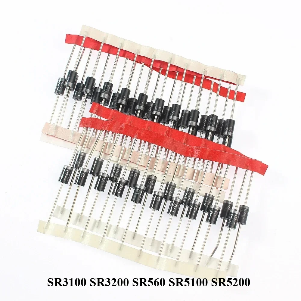 50 Teile/los Schottky Diode DO-201AD SR3100 SR3200 SR5100 SR5200 SR560 3A 5A 100V 200V Gleichrichter Diode Elektronische Komponenten kit