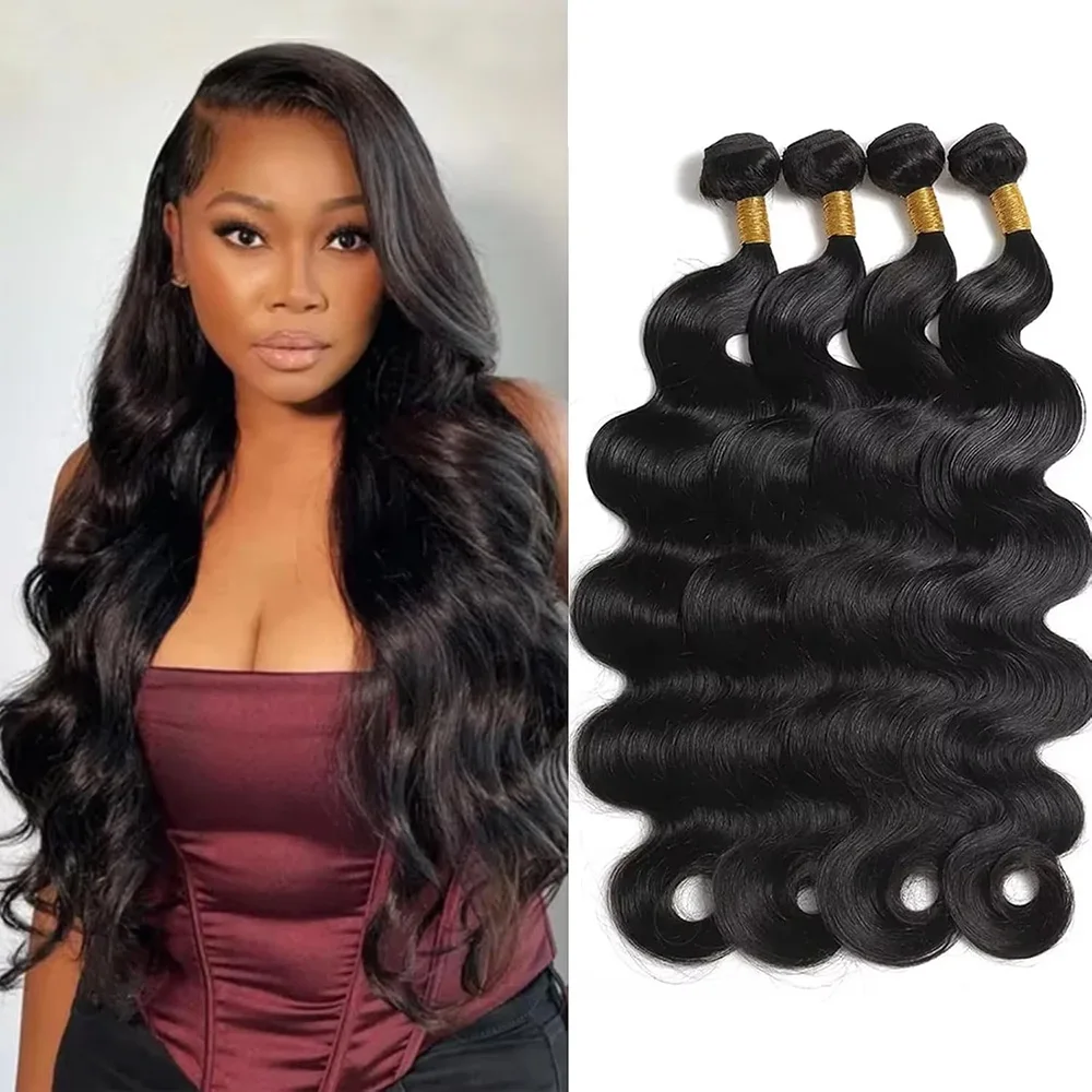 Tissage en lot Body Wave brésilien naturel, cheveux Remy, extensions de cheveux humains, noir naturel, 10-40 pouces, 1/3/4 pièces