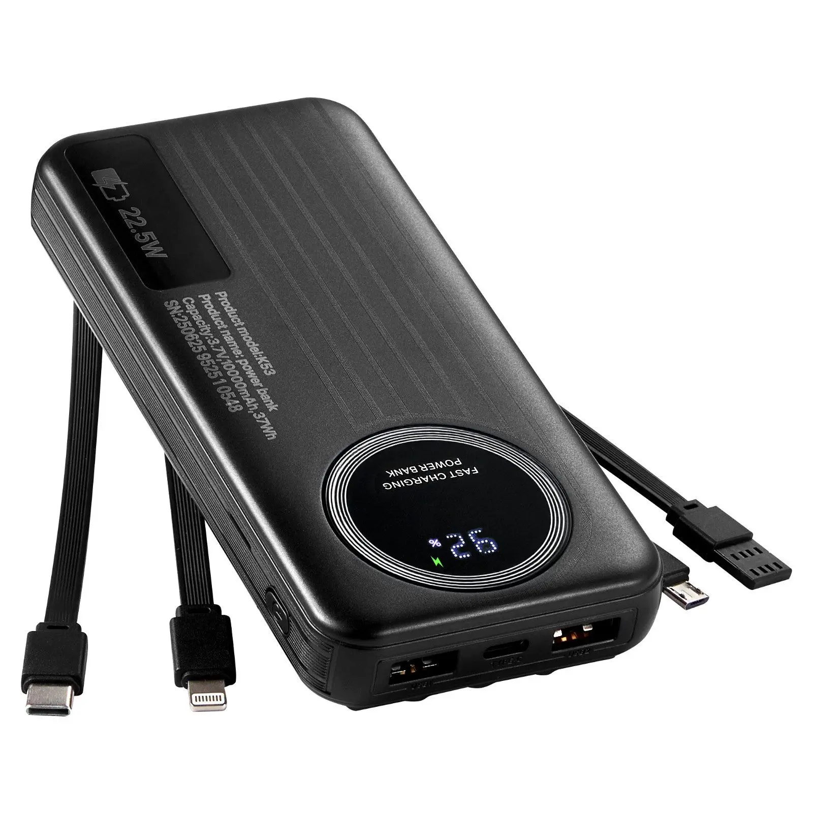 

Portable Charger, with Built-in Cables, 10000 mAh Travel Battery Pack, 6 Outputs 3 Inputs Fast Charging Power Bank with USB