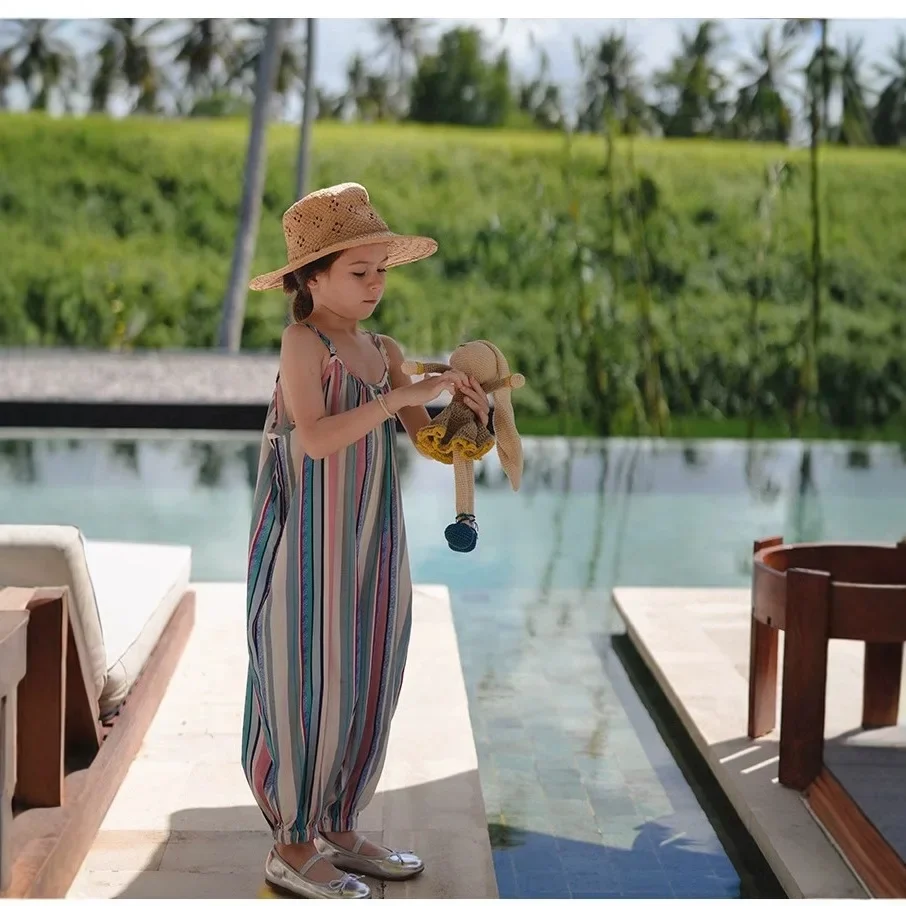 Girls' Dress 2026 Summer New Style Baby Girl Fashion Color Vertical Stripe Strap Skirt Korean Children's Wear