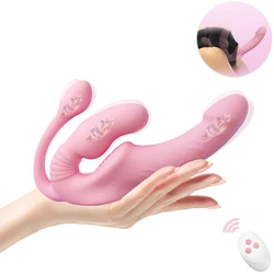 Consolador inalámbrico de silicona para mujer, vibrador con correa, doble penetración, lesbiana, punto G, Vaginal, erótico, juguetes para parejas adultas