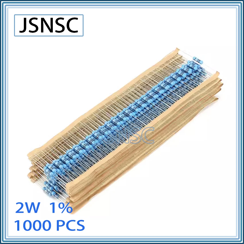 JSNSC 1000PCS 1% 2W 1R 2R 3R 10R 12R 15R 18R 20R 22R 24R 27R 30R 33R 36R 39R 43R 47R 51R 56R 1K 10K OHM DIP Metal Film Resistor