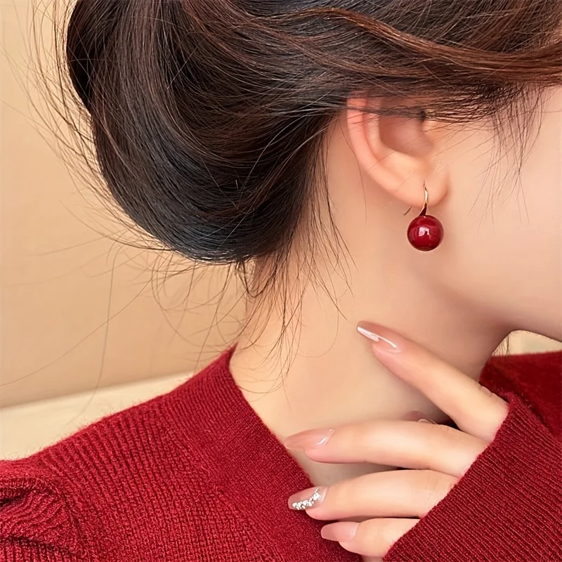 New Fashion Simple Design Red Color Beads Drop Earrings Ladies Personalized Trend Holiday Party Accessories Gifts