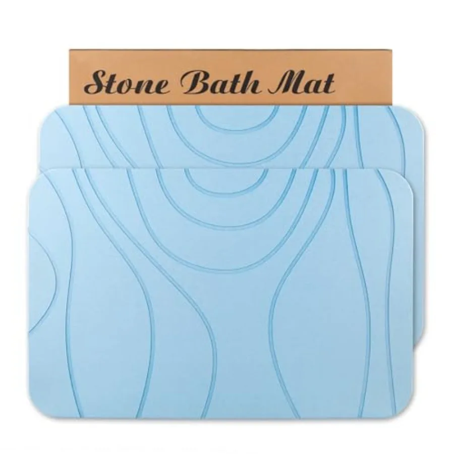Stone Bath Mat, 2 Pack Diatomaceous Earth Shower Mat, Non-Slip Super Absorbent Quick Drying Bathroom Floor Mat, 24x15