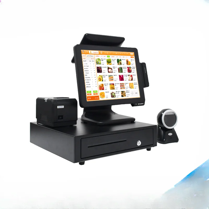 Gold double screen resolution 1024 * 768 capacitive touch screen cash register POS cash register all-in-one machine