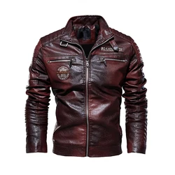Autumn Winter Men's PU Leather Jackets Fashion Men Retro Zipper Biker Leather Coats Men Fleece Lined Warm Windbreaker Jacket 7XL
