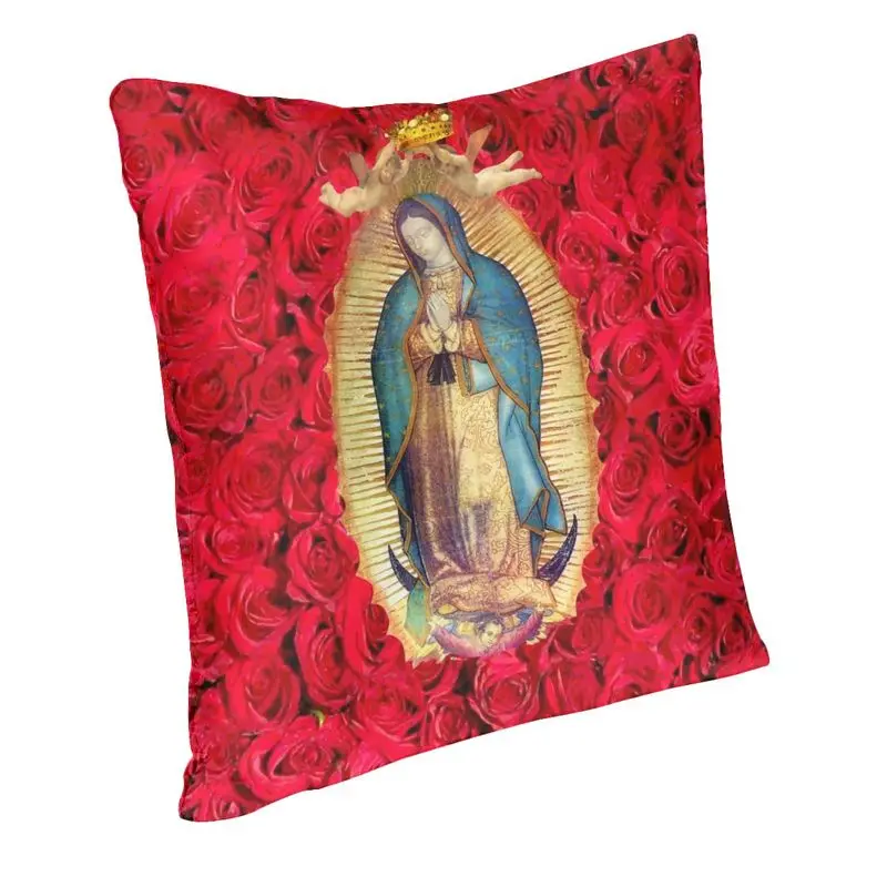 Guadalupe Virgin Mary With Flowers Square Throw Pillow Case Home Decor 3D Double-sided Printing Catholic Cushion Cover for Car