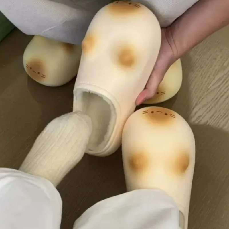 Waterproof Ultra Light Plush Cotton Slippers Outdoor Home Warm Couple Shoes Autumn and Winter Non-slip Bottom Cats Paws Slipper