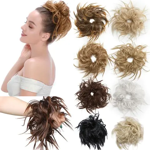 Curly Synthetic Hair Bun Elastic Band for Women s-noilite