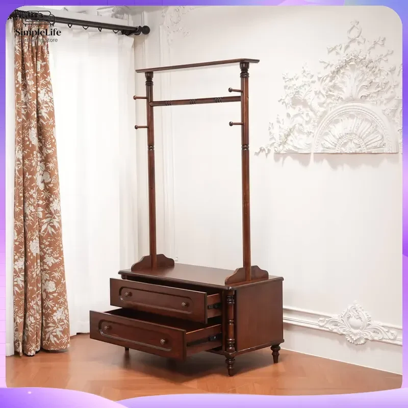 Solid Wood Coat Rack with Drawer High End Storage Hanger Retro Minimalist Home Furniture for Bedroom Entryway Hallway