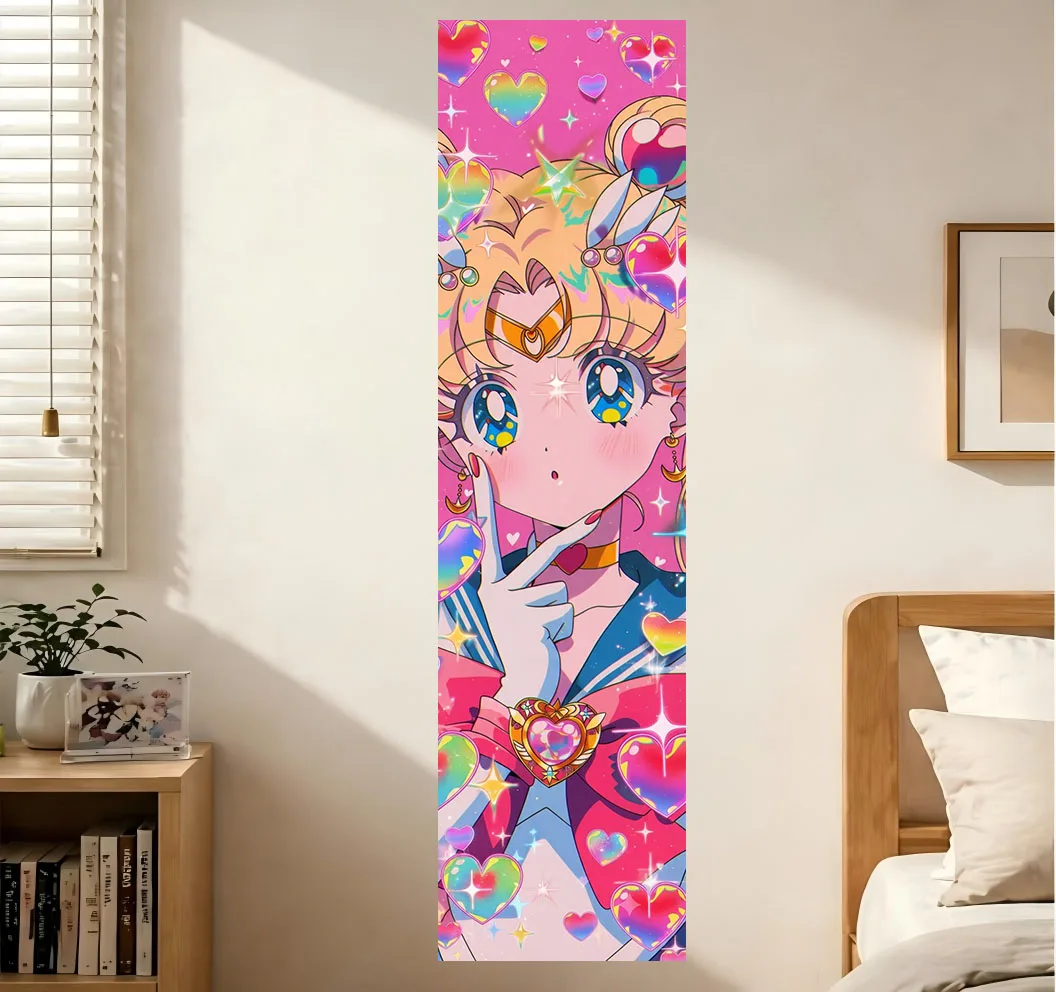Cute Tsukino Usagi Anime Tapestry Rainbow Heart Y2K Aesthetic Wall Hanging Pink Pastel Cartoon Wall Art Blanket Teen Girls Room