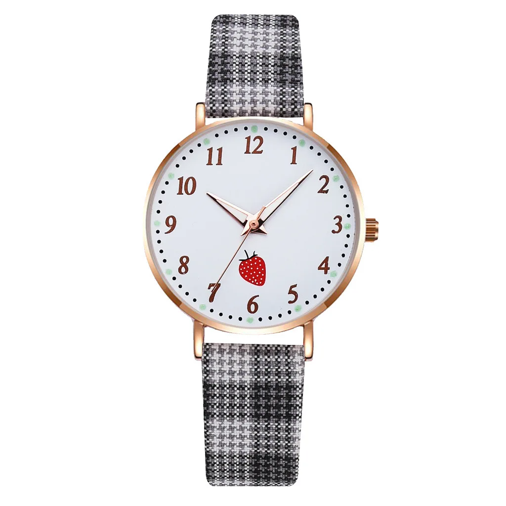 Cute Strawberry Pattern Watch Set, Relógio de quartzo versátil para meninas, elegante