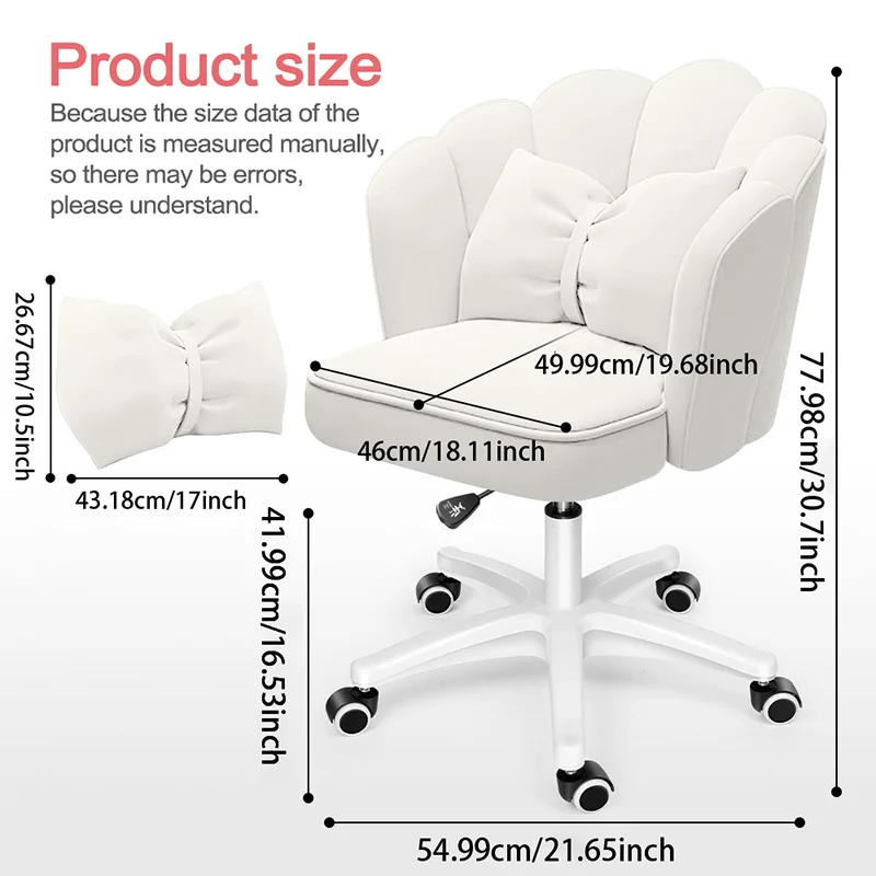 Cute Petal Desk Chair Velvet Home Office Butterfly Chairs with Bow Cushion Makeup Vanity Chair for Bedroom Computer Task Chairs image 2