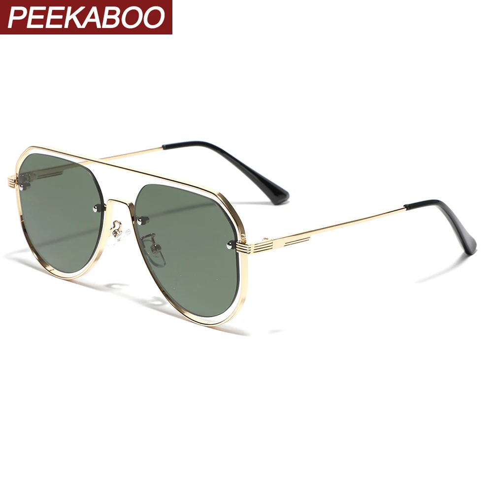 Peekaboo hollow metal sunglasses for men rivets decoration vintage sun glassess fashion women big frame green brown unisex 2024