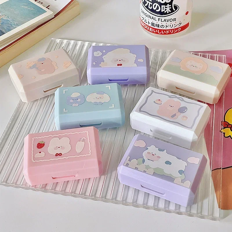 Cute Cartoon Lens Container With Mirror Small Contact Lens Case Women Portable Travel Set Color Contact Lenses Storage Box