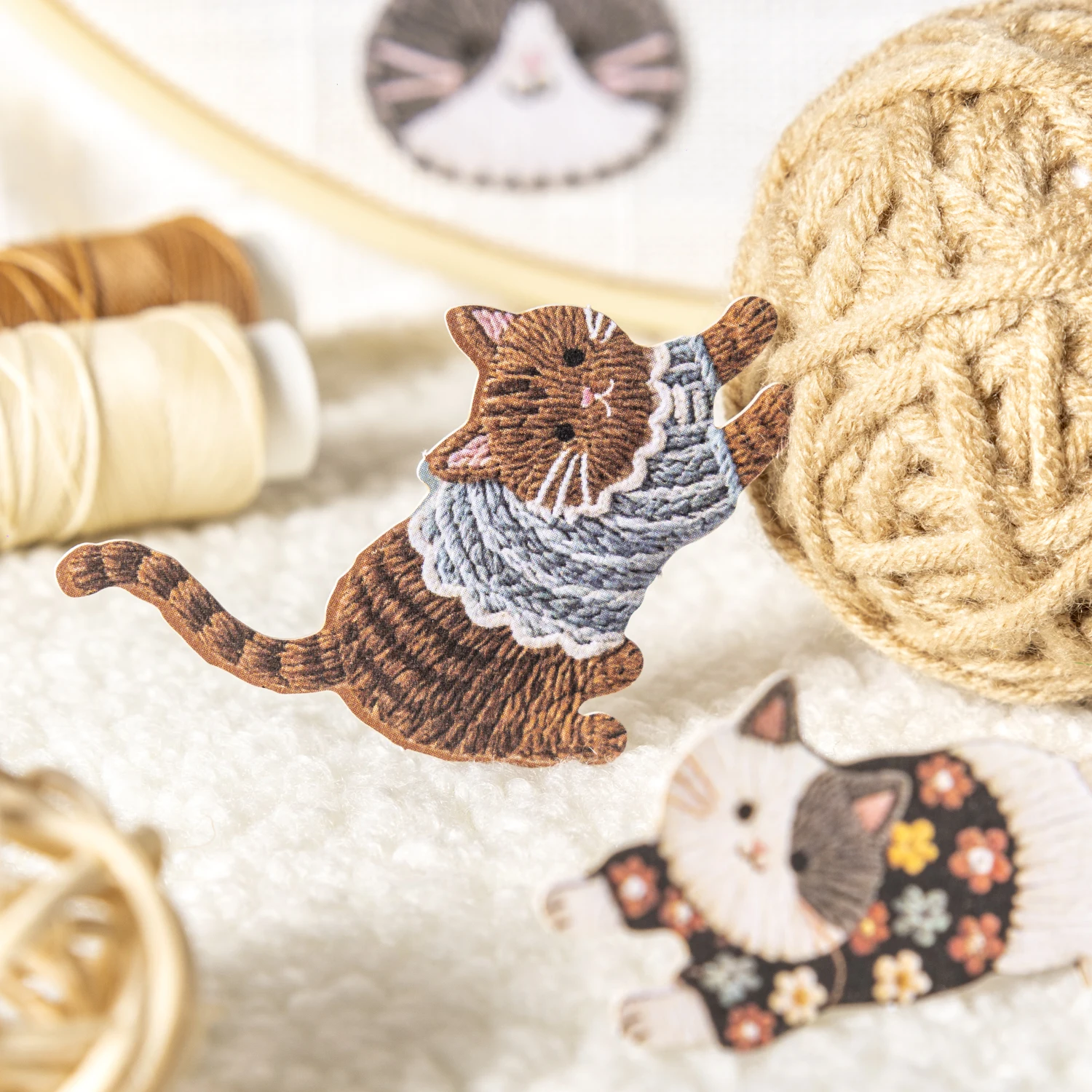 Fuzzy Embroidery Cuties Series Kawaii Cat Dog Pet Landscape Sticker Creative DIY Journal Material Collage Stationery