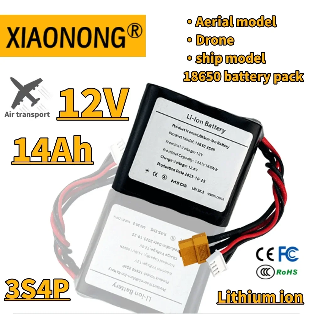 

3S4P 12V 14Ah High Capacity UAV Rechargeable 12.6V Li-ion Battery for Various RC Airplane Drone Quadrotor XH2.54-4P XT60