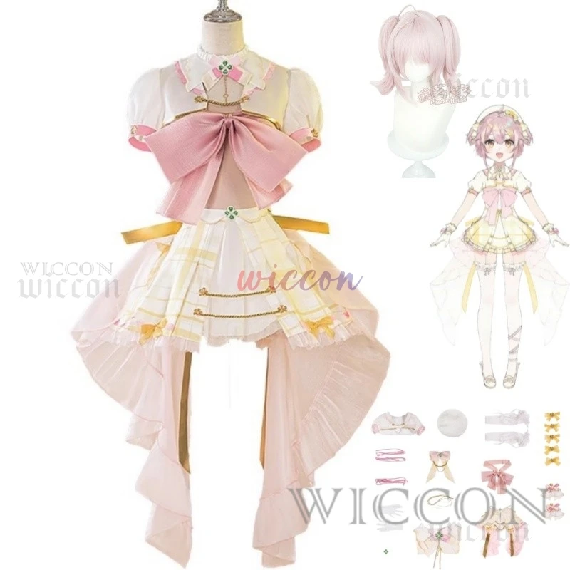 Virtual youtuber ace taffy cosplay traje vtuber rosa lolita saia vestido de noite chapéu macacões mulher sexy bonito carnaval terno