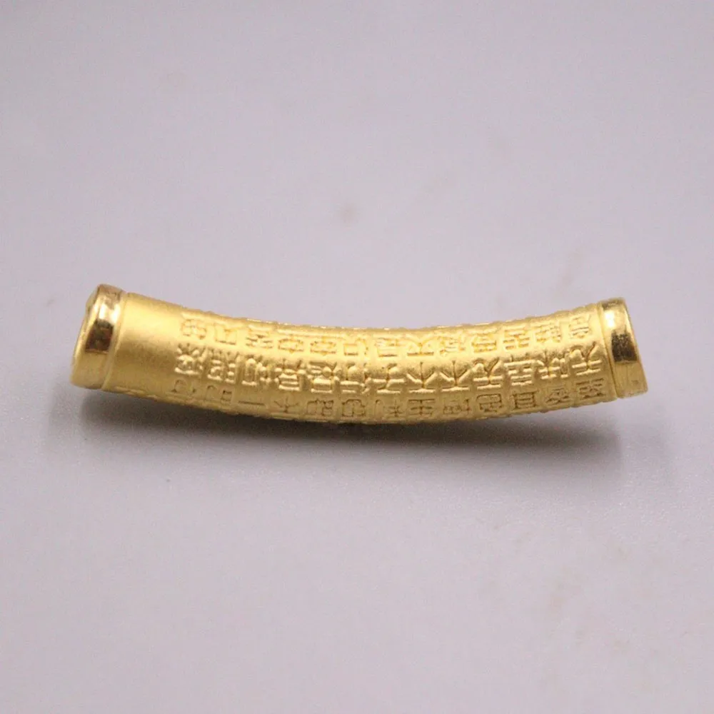 1PCS Real Pure 999 24K Yellow Gold Men Women Lucky Character Sutra Bend Tube Pendant 2.67g