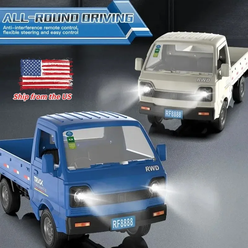 1:18 Scale RC Cargo Truck, Small Remote Control Truck Model with Smooth Drift Feature, Realistic Water Spray Effect and Vivid LED Lighting, Sturdy RC Vehicle Toy, Perfect Birthday & Holiday Gift for Boys, Kids and RC Hobby Fans