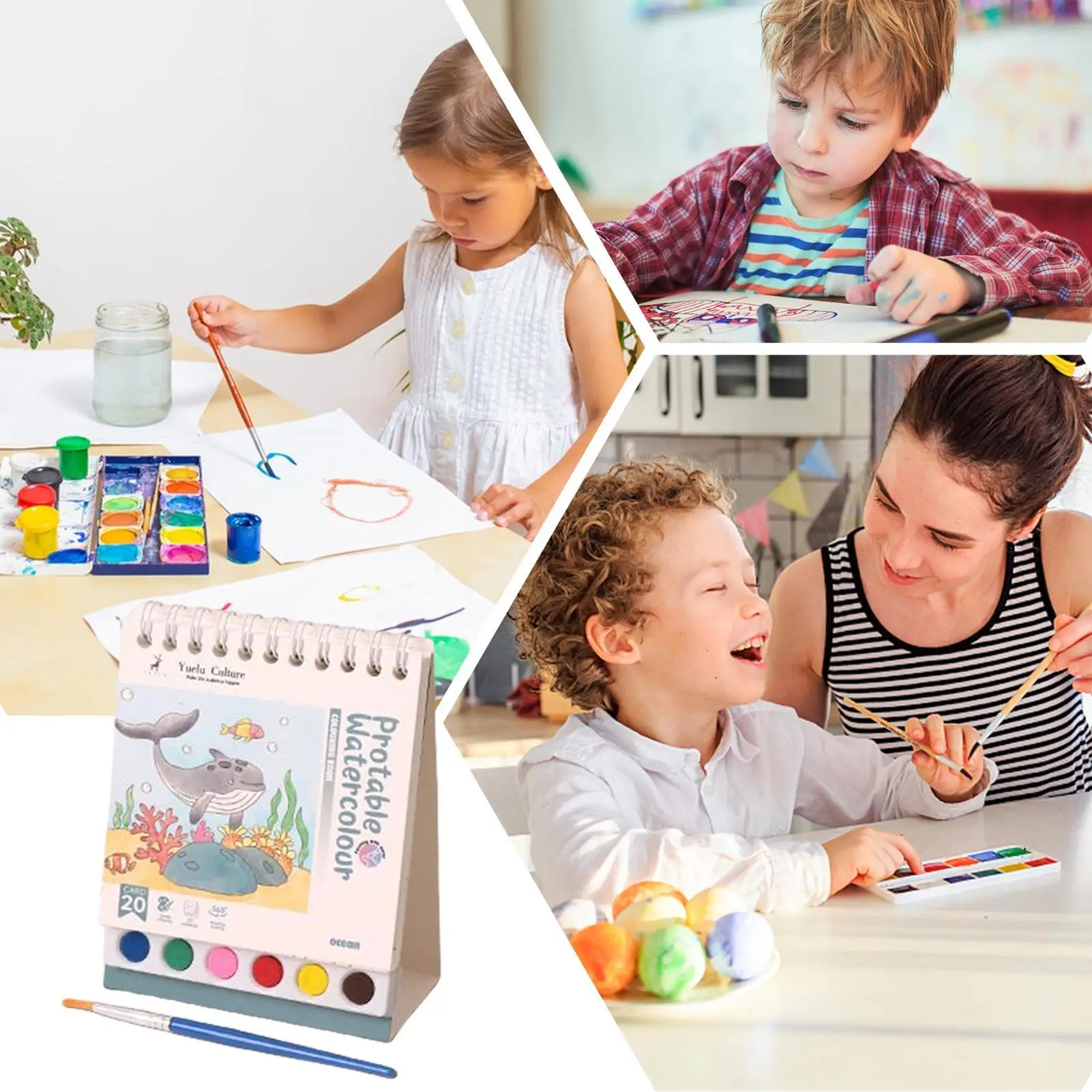 Libro da colorare ad acqua Libro di esercizi per acquerello riutilizzabile Set di colori Quaderno per schizzi di pittura adatto ai principianti Apprendimento educativo in età prescolare