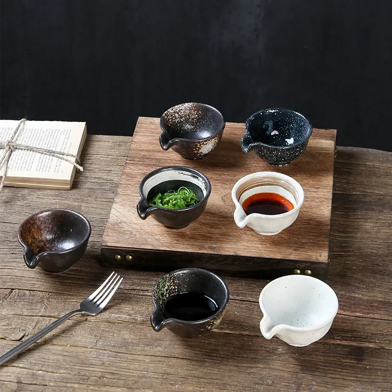 4Pcs Japanese-style seasoning dish ceramic tableware soy sauce vinegar dish snack dish hot pot barbecue dipping sauce bowl