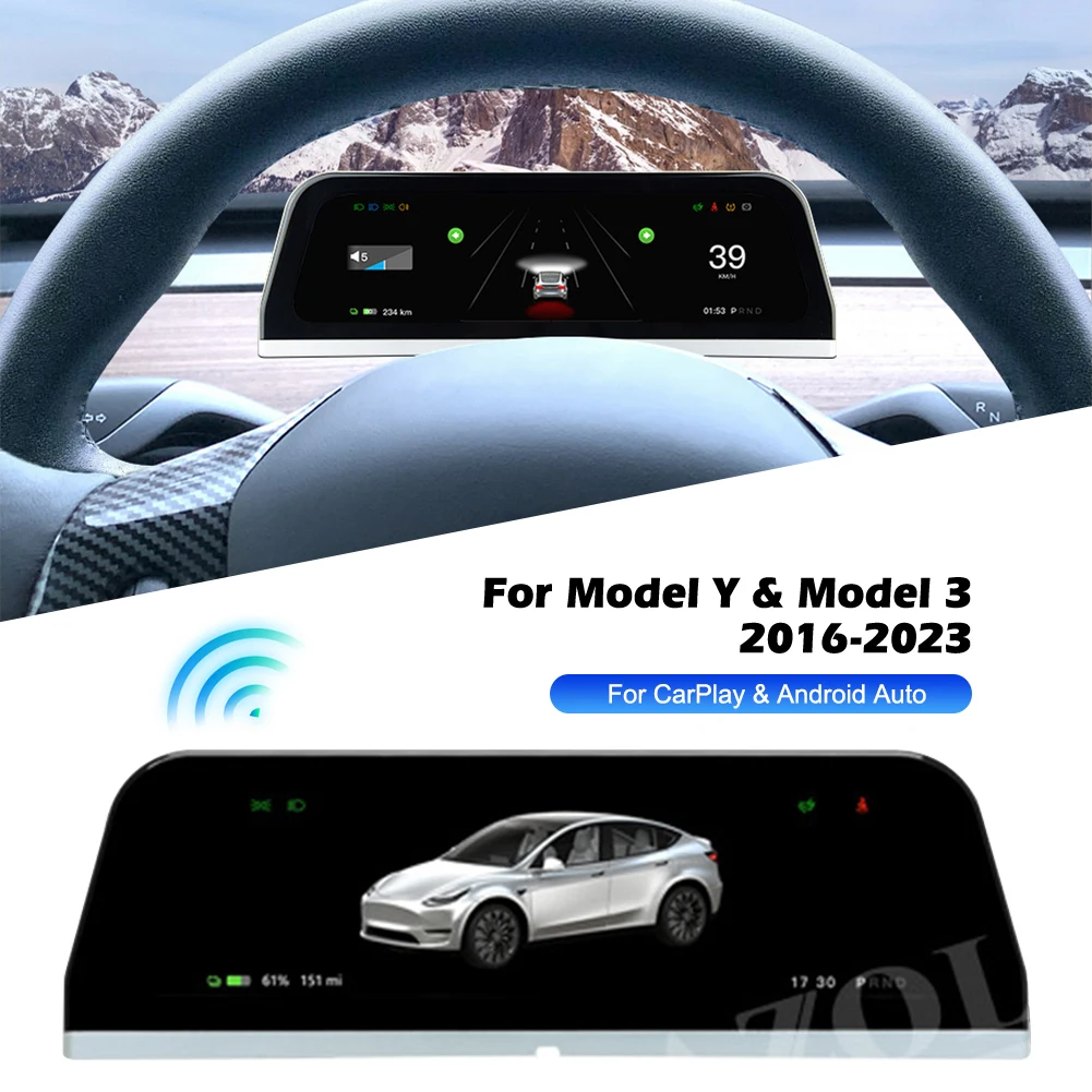 Car Head-Up Display Touch Screen HUD With Wireless Carplay Android Auto Speaker Navigation Speed Power For Tesla Model 3 Y