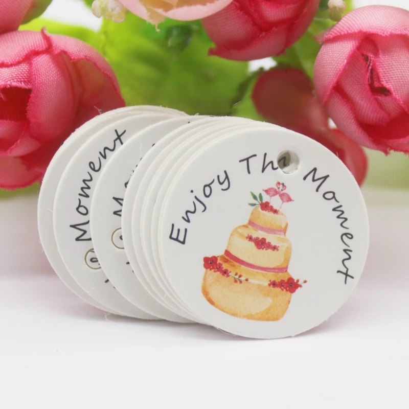 100 pcs white gift hang tags, latest 3cm circular 300g cardboard hang tags, cookies, favorite pet hang tags, hot selling