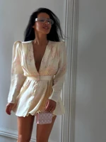 Elegant Floral Printed Satin Mini Dress Women V-neck Full Sleeve Single-breasted Waist Wrap A-line Dresses 2026 Lady Party Robes - Image 6
