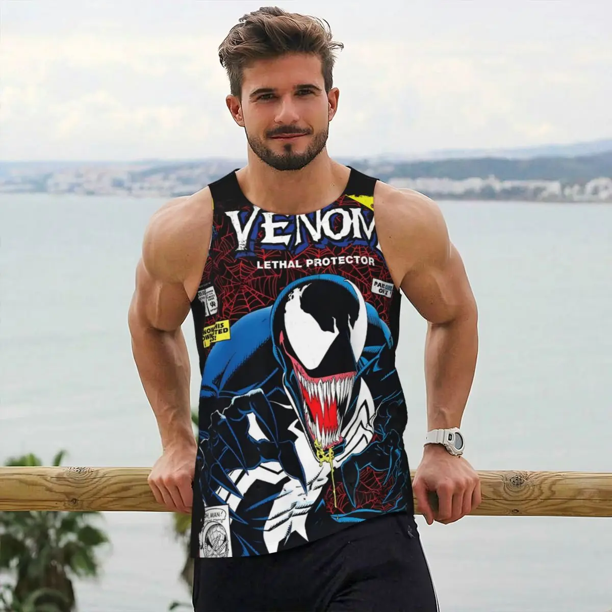 Venom Vintage Comic Book Cover Bodybuilding Print Tank Tops Men's Vest Male Sleeveless Tees Gym Fitnes Workout Clothing