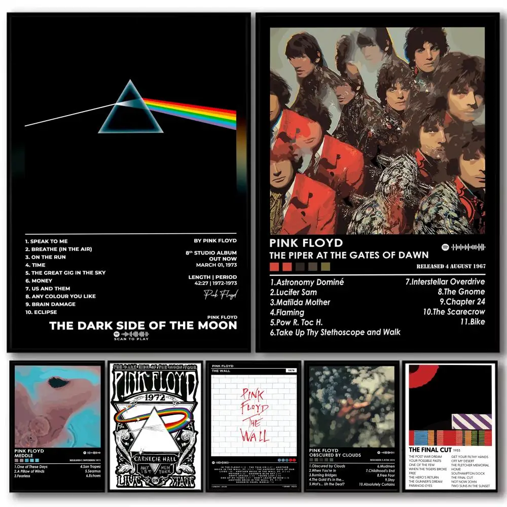 Pop Rock Band Album HD Linen Canvas Poster Wall Art Prints for Living Room Bedroom Office Home P_PinkS F_Floyd Decoration Gift