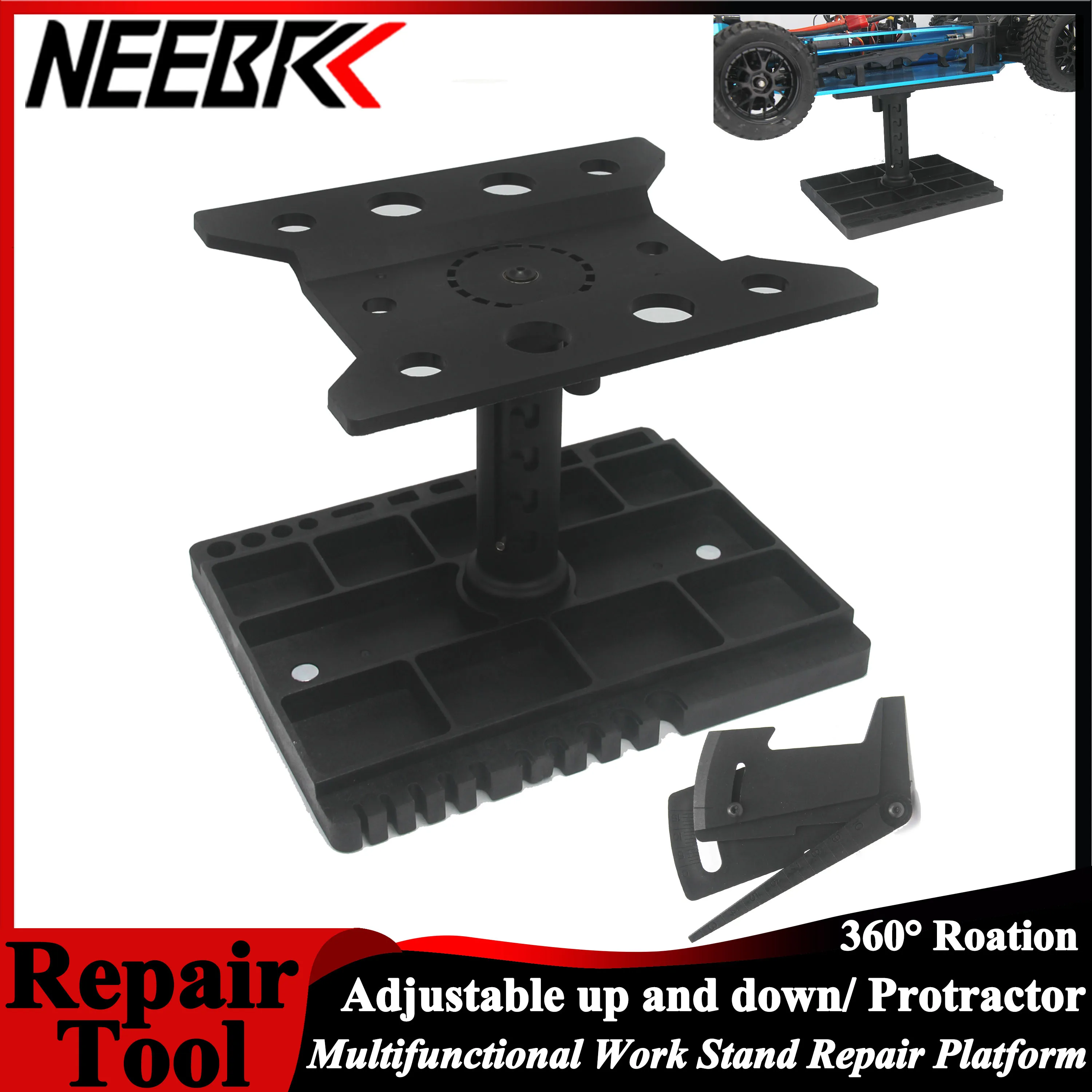 Multifunctional RC Car Work Stand Assembly Platform Repair Station 360 Degree Rotate Adjustable Height for RC Car Model Buggy