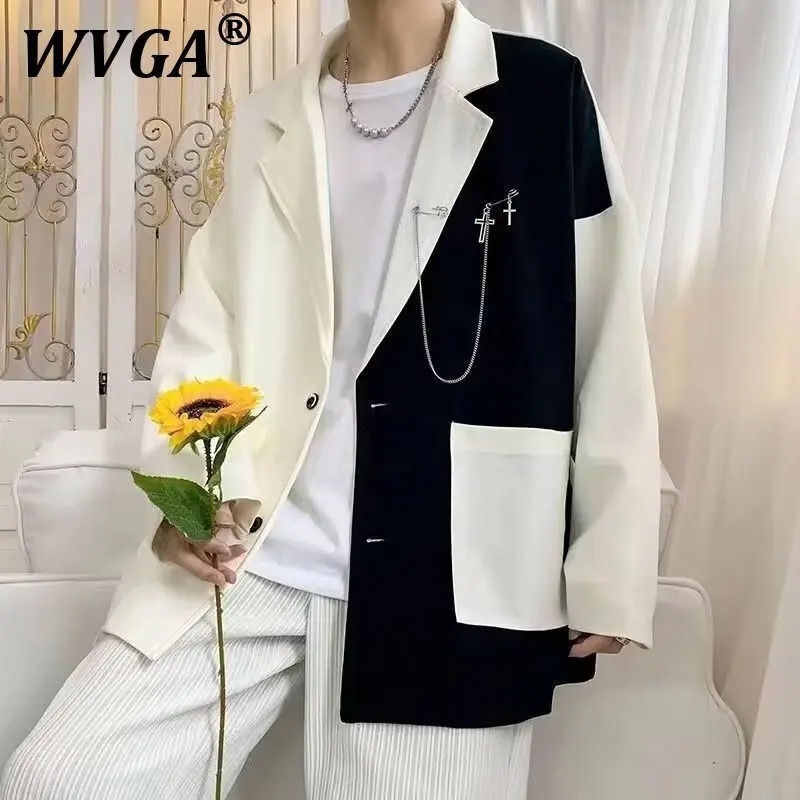 

WVGA Spring Autumn New Men's Tide Patchwork Design Trendy Long Sleeve Blazer Niche Chic Casual Color-block Suit Jacket Ins W9757