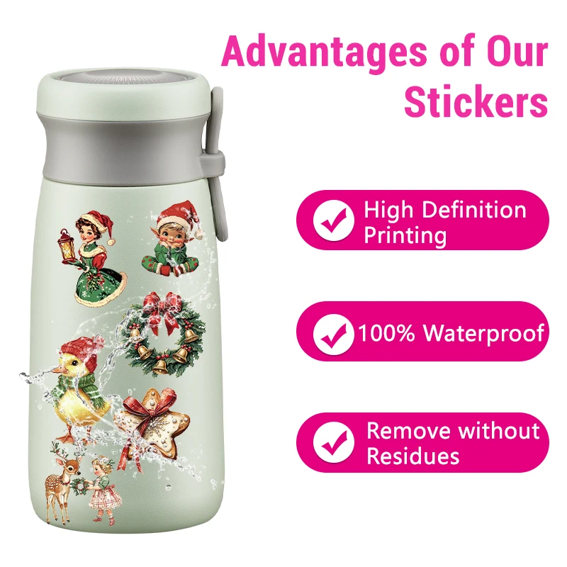 50 قطعة ملصقات عيد الميلاد ، هدايا حفلات عيد الميلاد ، شارات عيد الميلاد الشتوية لزجاجات المياه سكرابوكينغ الهاتف المحمول الغيتار الحرف #3