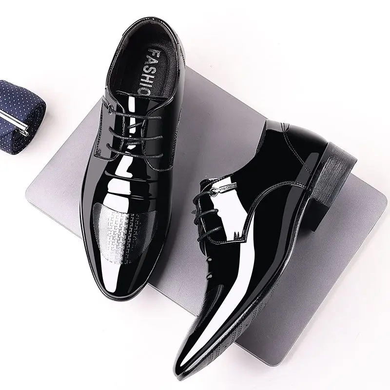 

Height Increasing Lace Up Men's Formal Shoes Low-Top Patent Leather Not Casual Italian Official Clothing Party Social Shoe Male