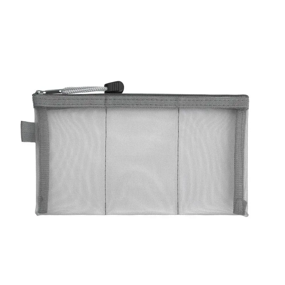 Mesh Fabric Cable Organizer Bag Three Compartments See Through Mesh Zipper Pouch Portable Lightweight Travel Cable Case